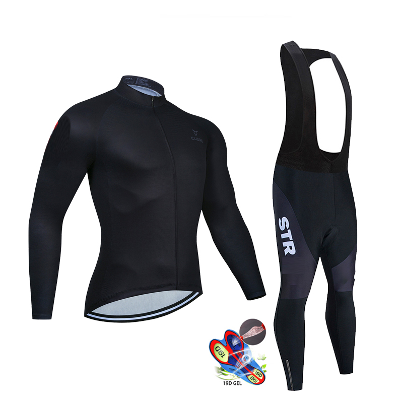 Cycling Gear Clothing - Autumn Black Cycling Jersey Set Long